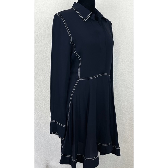 STELLA MCCARTNEY • 100% Silk Navy Contrast-Stitch Collared Mini Dress - Picture 3 of 16